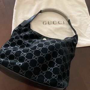 Vintage Gucci signature logo suede handbag